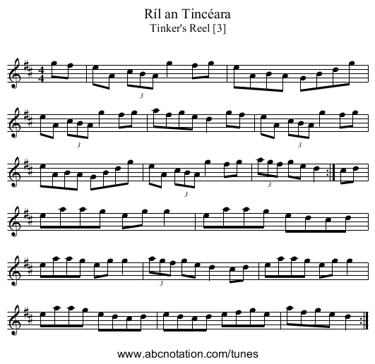 R&iacute;l an Tinc&eacute;ara - staff notation