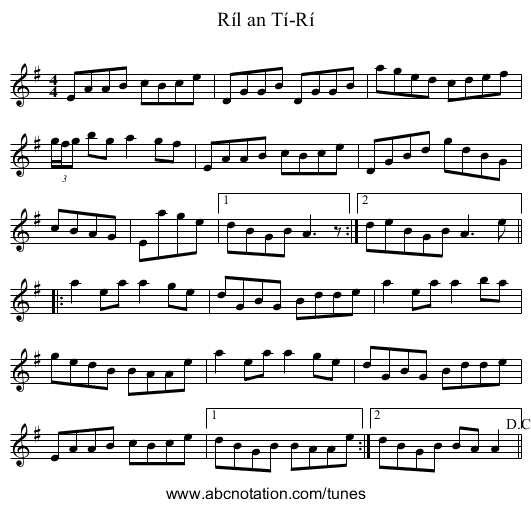 Ríl an Tí-Rí - staff notation