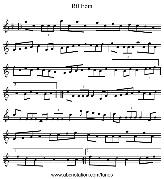 Ríl Eóin - staff notation