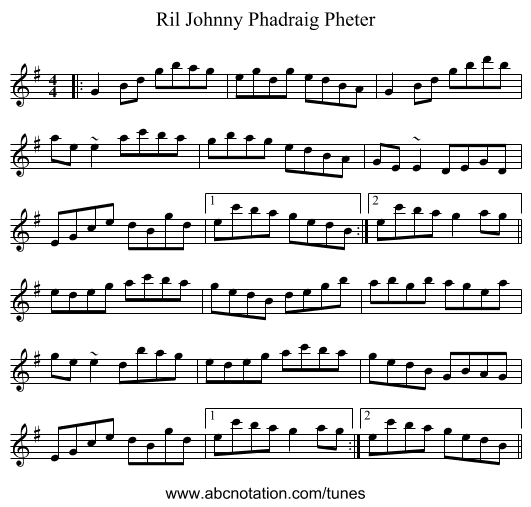 Ril Johnny Phadraig Pheter - staff notation