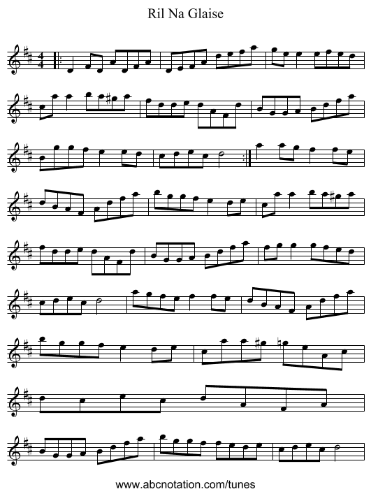 Ril Na Glaise - staff notation
