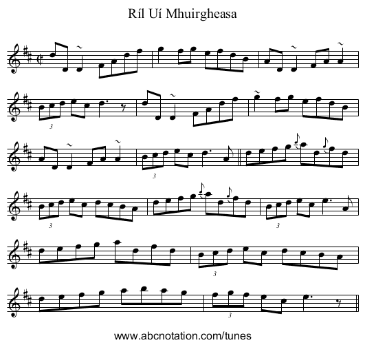 Ríl Uí Mhuirgheasa - staff notation