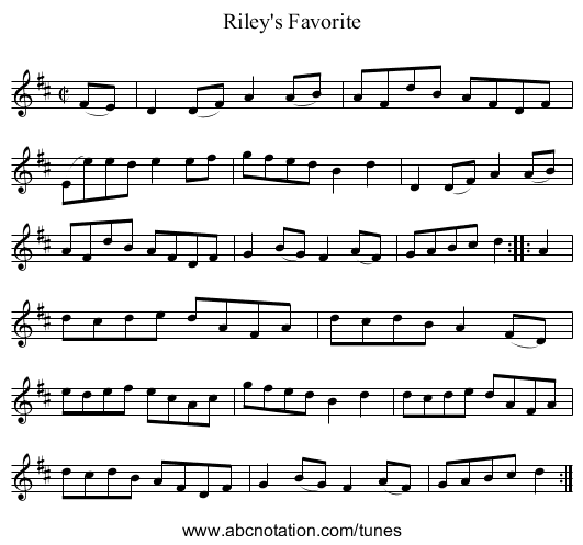 Riley's Favorite - staff notation