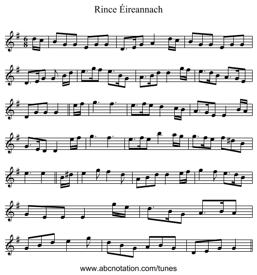 Rince Éireannach - staff notation