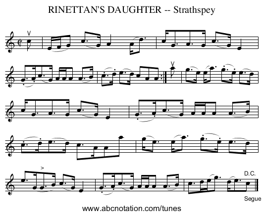 RINETTAN'S DAUGHTER -- Strathspey - staff notation