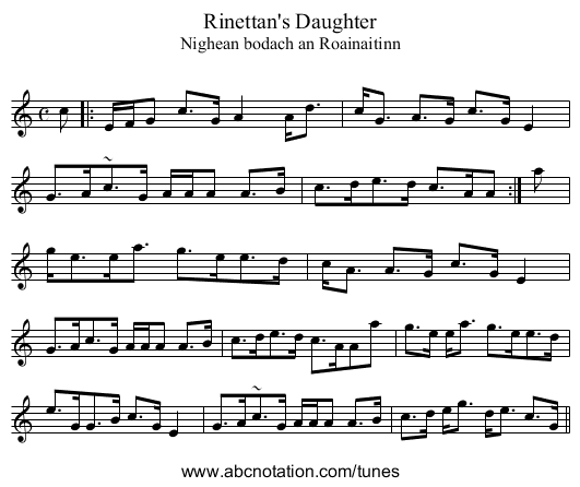 Rinettan's Daughter - staff notation