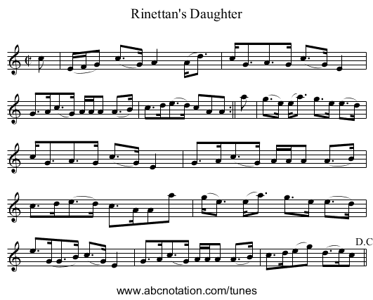 Rinettan's Daughter - staff notation
