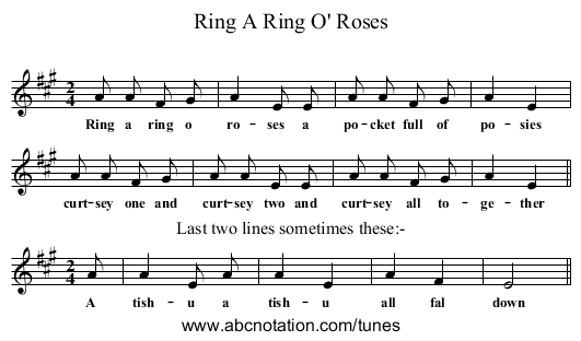 Ring A Ring O' Roses - staff notation