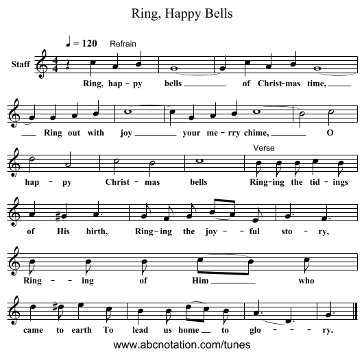 Ring, Happy Bells - staff notation