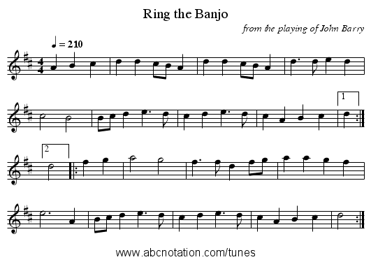 Ring the Banjo - staff notation