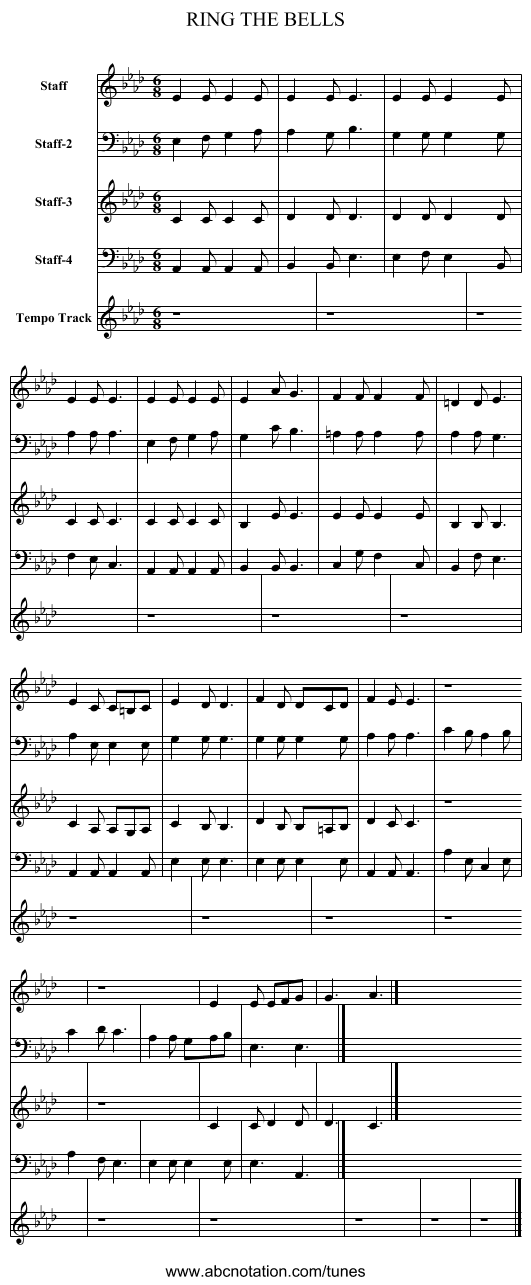 RING THE BELLS - staff notation