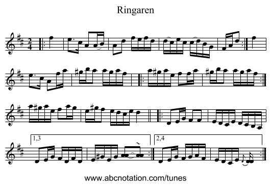 Ringaren - staff notation