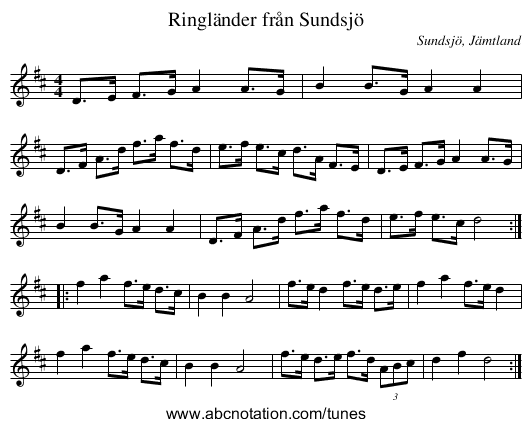 Ringländer från Sundsjö - staff notation