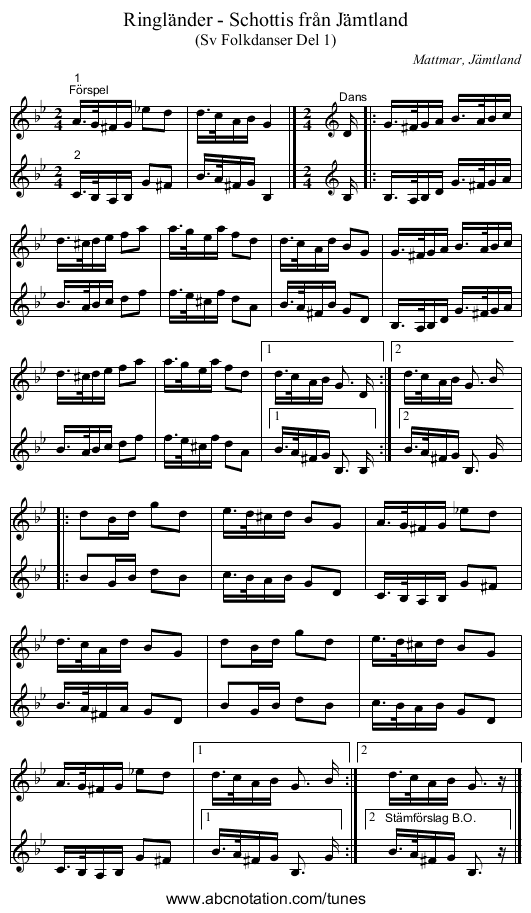 Ringländer - Schottis från Jämtland - staff notation
