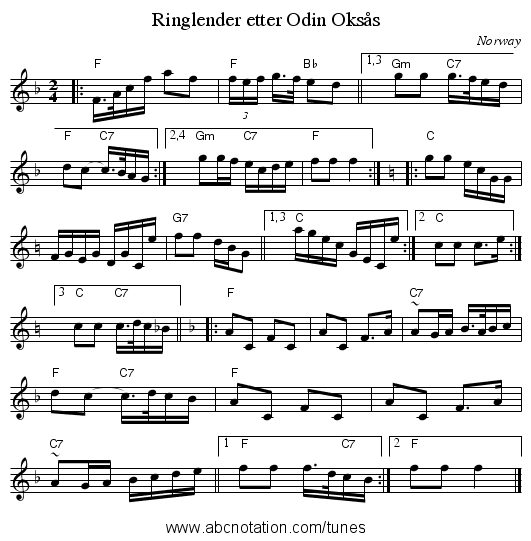 Ringlender etter Odin Oks&aring;s - staff notation