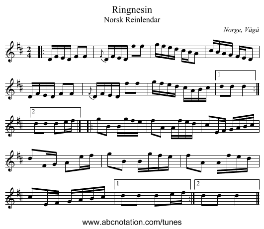 Ringnesin - staff notation