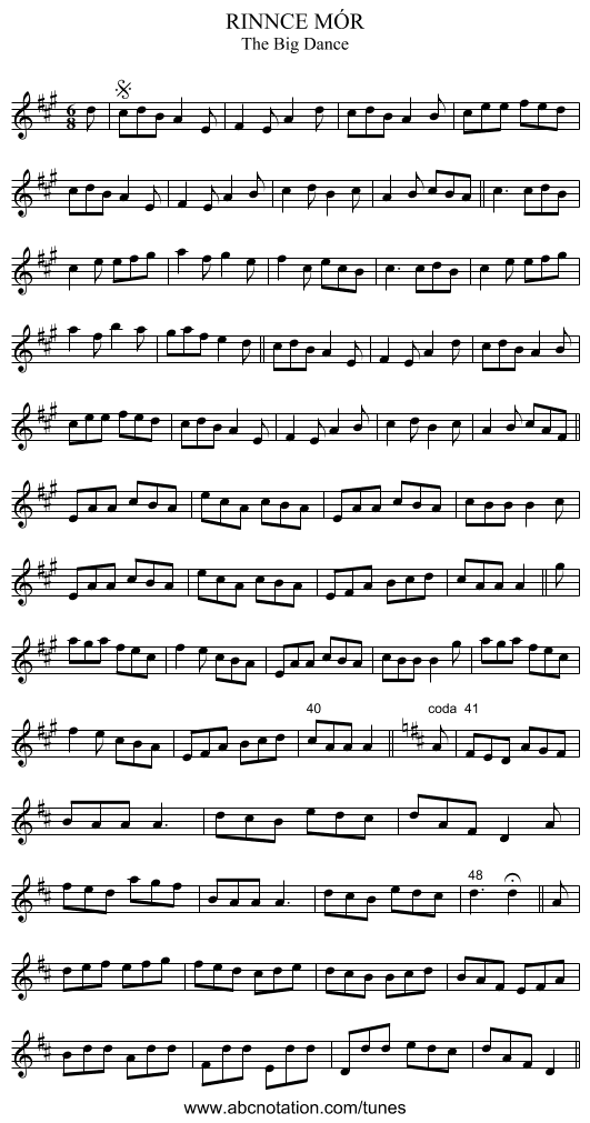RINNCE MÓR - staff notation