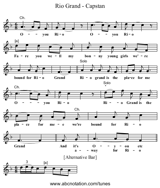 Rio Grand - Capstan - staff notation