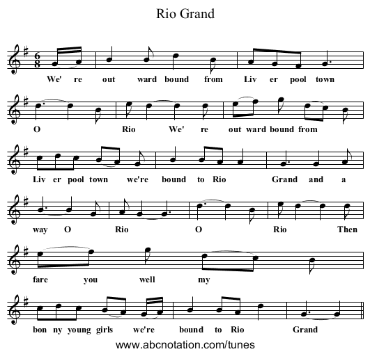 Rio Grand - staff notation