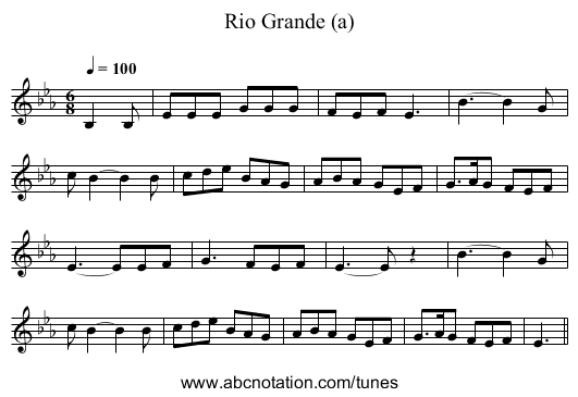 Rio Grande (a) - staff notation