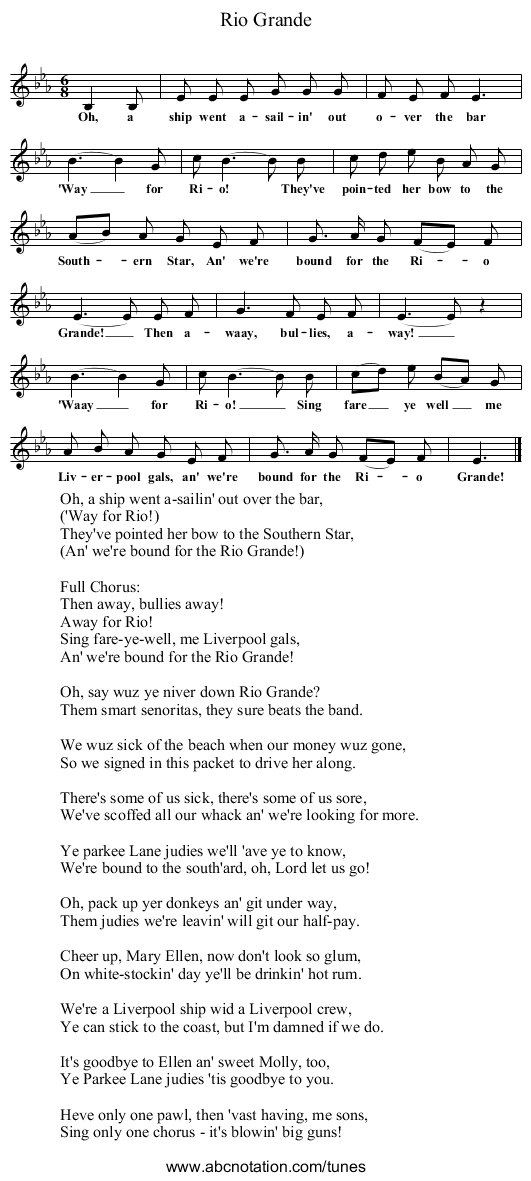 Rio Grande - staff notation