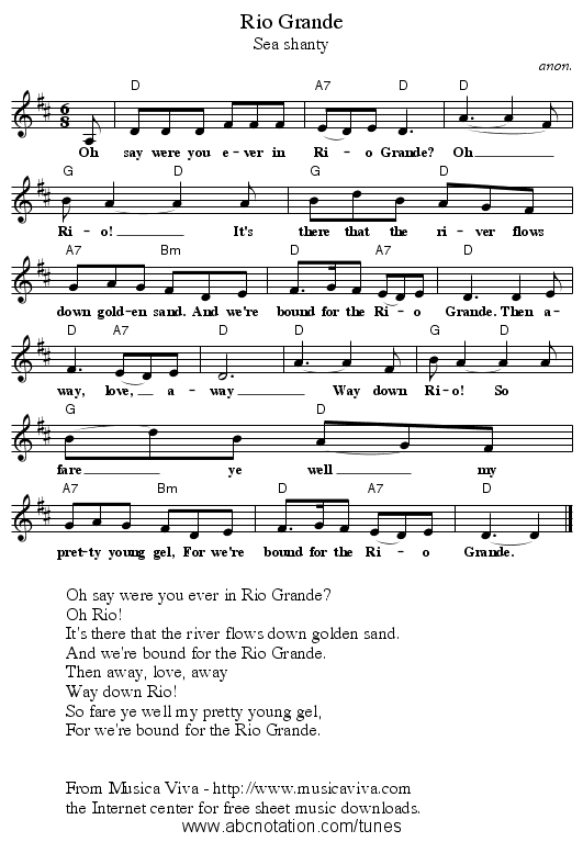 Rio Grande - staff notation