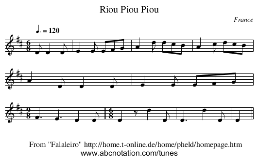 Riou Piou Piou - staff notation
