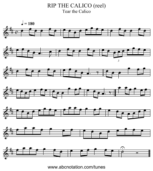 RIP THE CALICO (reel) - staff notation