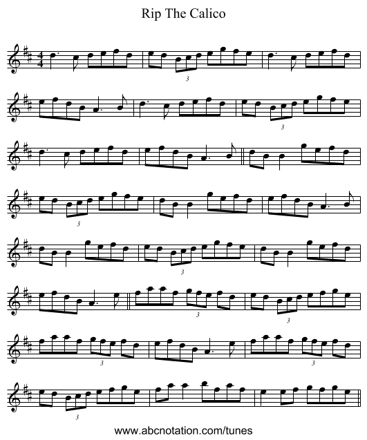Rip The Calico - staff notation