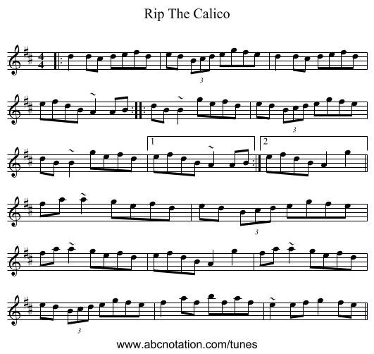 Rip The Calico - staff notation