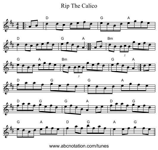 Rip The Calico - staff notation
