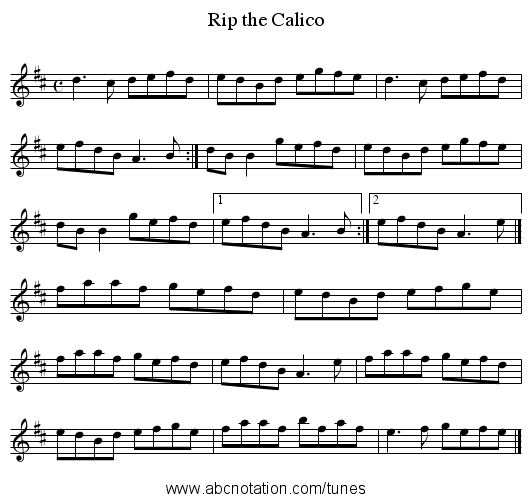 Rip the Calico - staff notation