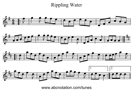 Rippling Water - staff notation
