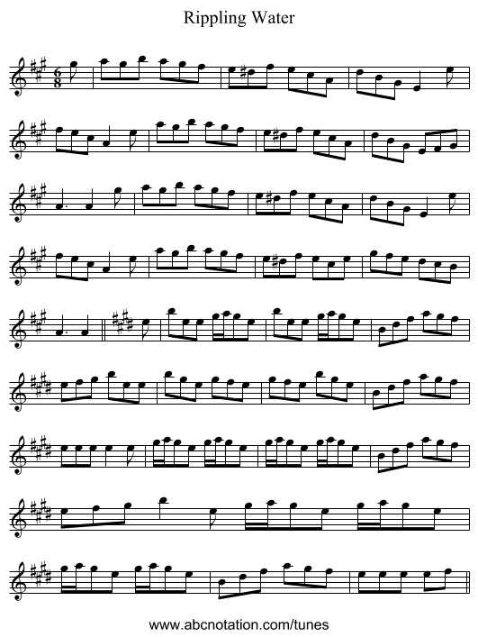 Rippling Water - staff notation