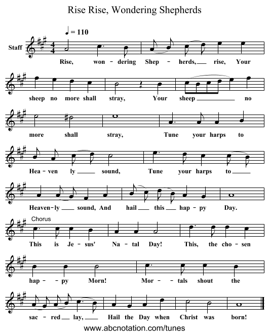 Rise, Wondering Shepherds, Rise - staff notation