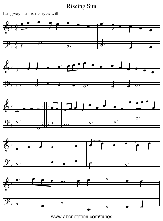 Riseing Sun - staff notation