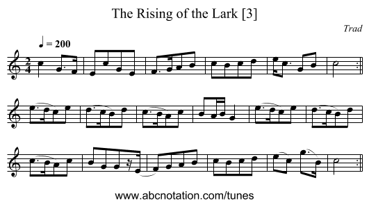 Rising of the Lark [3], The - staff notation