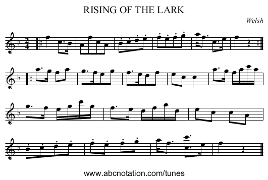 RISING OF THE LARK - staff notation