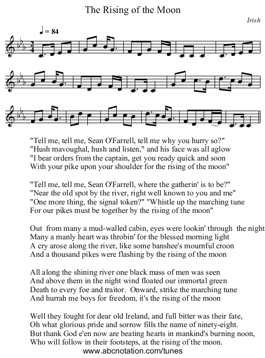 Rising of the Moon, The - staff notation