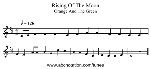 Rising Of The Moon - staff notation