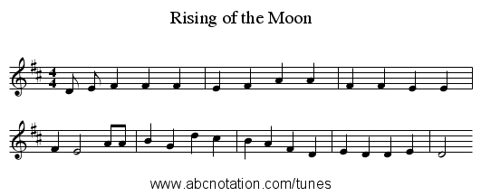 Rising of the Moon - staff notation