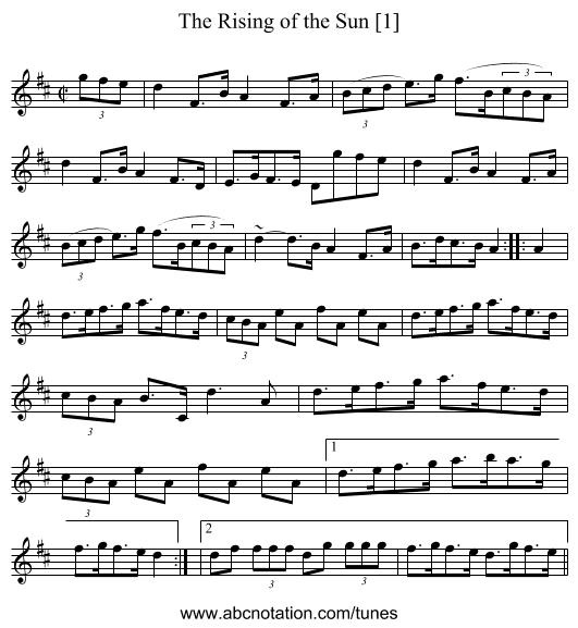 Rising of the Sun [1], The - staff notation