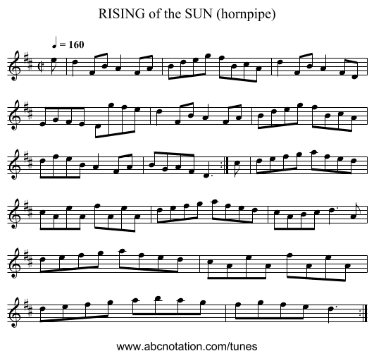 RISING of the SUN (hornpipe) - staff notation