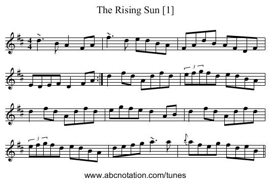Rising Sun [1], The - staff notation