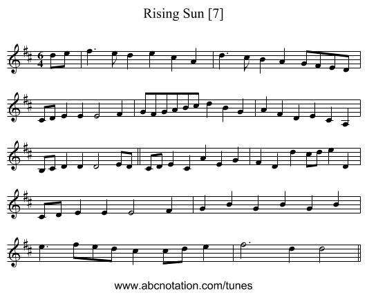 Rising Sun [7] - staff notation