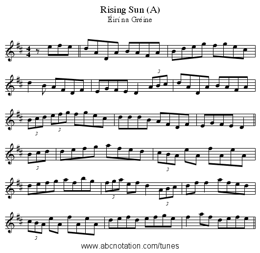 Rising Sun (A) - staff notation