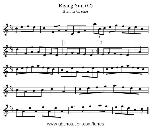 Rising Sun (C) - staff notation
