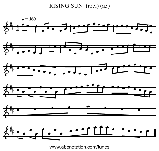 RISING SUN (reel) (a3) - staff notation