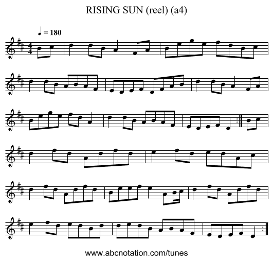 RISING SUN (reel) (a4) - staff notation