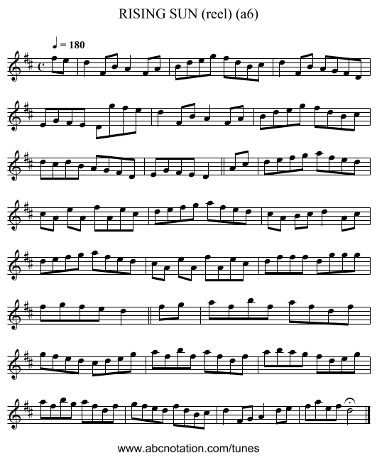 RISING SUN (reel) (a6) - staff notation